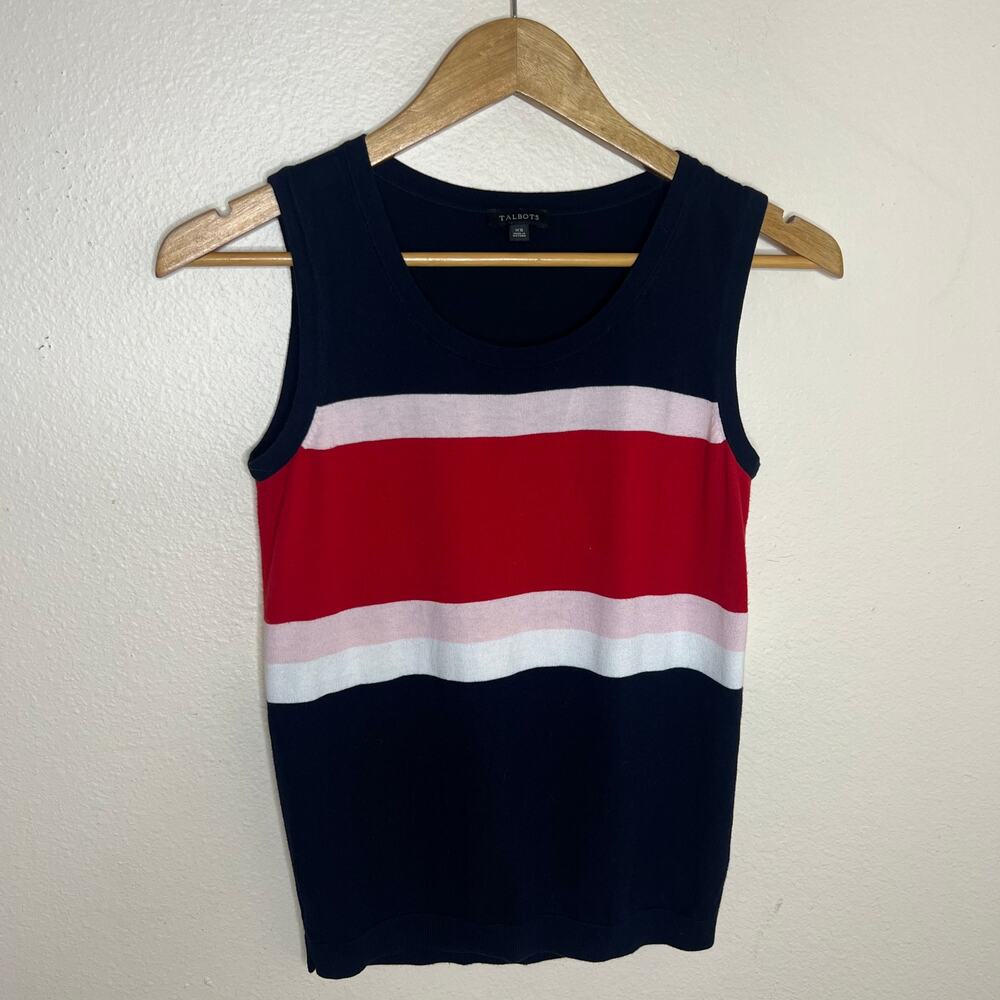 Talbots Red Navy Pink Stripe Sweater Tank XS